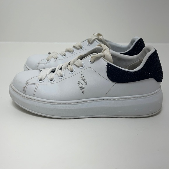 Sketchers Los Angeles street shoes white black rhinestones leather platform 8.5 - Picture 1 of 9